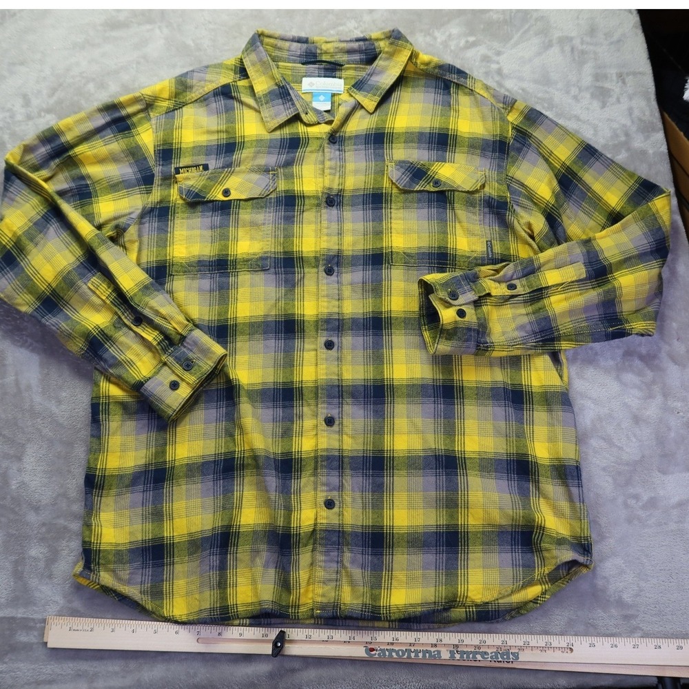 Columbia Sportswear Michigan Wolverines Flannel Long Sleeve Shirt Men's L - Picture 2 of 10